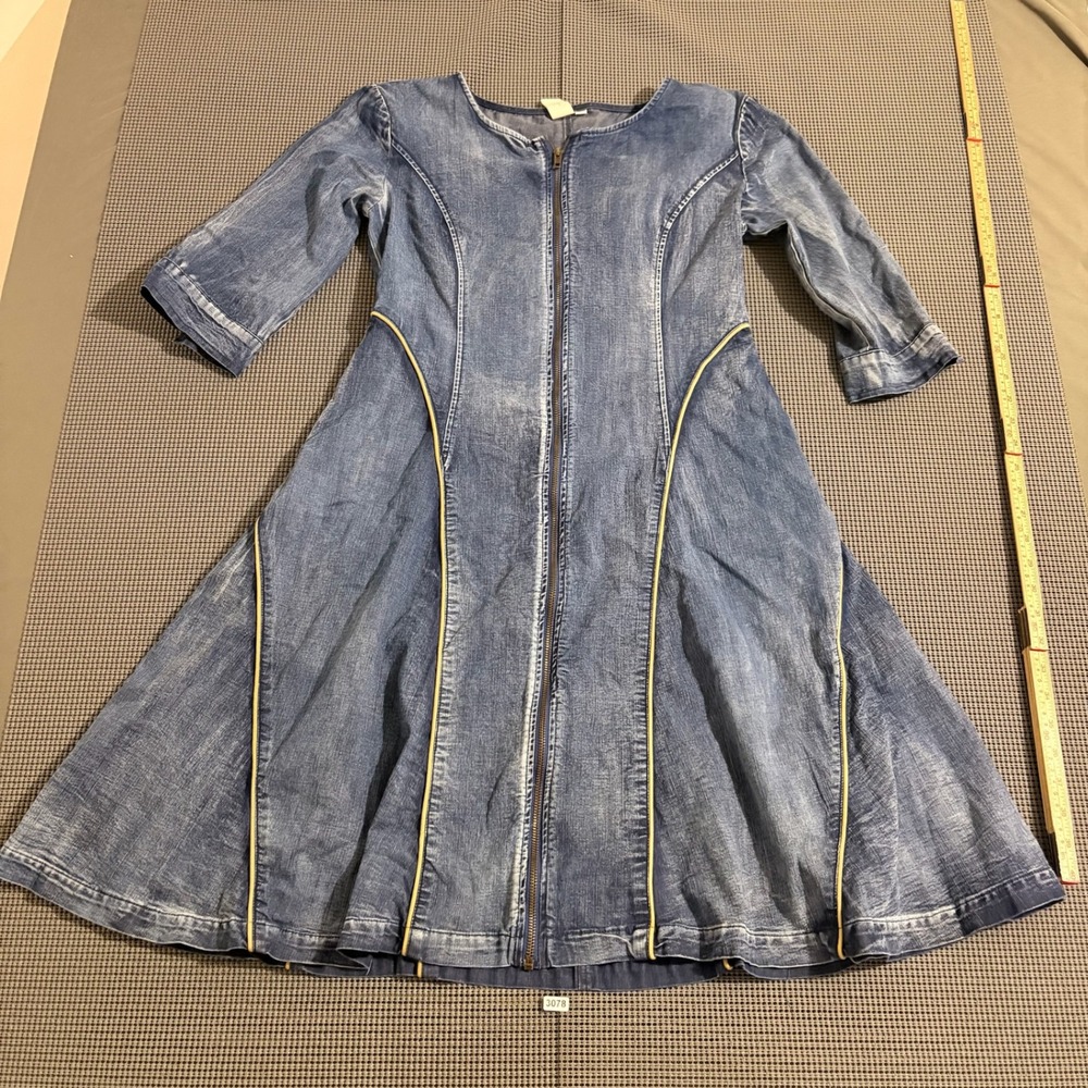 Yuzi Denim Fit and Flare Zipper Front Dress Blue Medium Wash Womens Size L